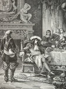 Vilém 3 Oranžský z Nassau se dozvídá o uznání anglického krále Jakuba 3 Ludvíkem 14 (rytina) od Alphonse Marie de Neuville