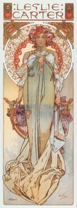 Reklamní ilustrace Alphonse Muchy představující divadelní herečku Leslie Carter v její nové hře „“ Kassa“ - 1908 Rozměr 78x209 cm Soukromá sbírka od Alphonse Mucha
