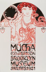 Reklamní plakát Alphonse Muchy (1860-1939) pro „Mucha Exhibition, Brooklyn Museum“, 1921 - Reklamní plakát Alphonse Muchy k výstavě Muchy v Brooklynském muzeu v New Yorku, 1921 Dim