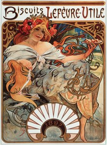Reklamní plakát Alphonse Muchy (1860-1939) na sušenky “” Lefevre-Utile””, 1897 - Reklamní plakát Alphonse Muchy na sušenky Lefevre Utile, 1897 Rozměr 44x61 cm - Soukromá sbírka