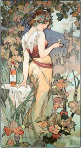 Reklamní plakát Alphonse Muchy (1860-1939) pro Cognac Bisquit, Dubouche, 1899 - Reklamní plakát Alphonse Muchy pro “Cognac Bisquit, Dubouche” , 1899 Ne 61x32 cm Soukromá sbírka