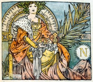 Ilustrace Alphonse Muchy z "Clia" díla francouzského autora Anatole France. 1900. Mucha (1860 – 1939). byl český secesní malíř od Alphonse Mucha