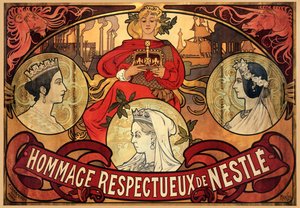 Plakátová reklama Nestlé, pocta diamantovému jubileu královny Viktorie, 1897