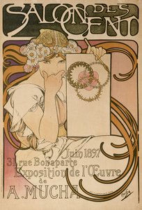 Plakát k výstavě Alphonse Muchase v Salon des Cent, Paříž, Francie, 1897