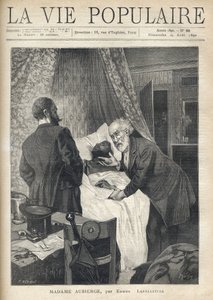 Dva muži se sklánějí nad postelí, aby viděli smrt muže. U dveří scénu sledují další muži. Ilustrace Alfons Maria Mucha (Alphonse Marie Mucha od Alphonse Mucha