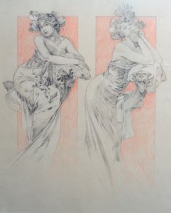 Předběžný výkres pro tabulku 12 od Alphonse Mucha