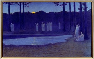 Symbolismus: „“ Chants de nuit““ Obraz Alphonse Osberta (1857-1939) 1896 Sun. 0,77x1,24 m Paříž, musee d