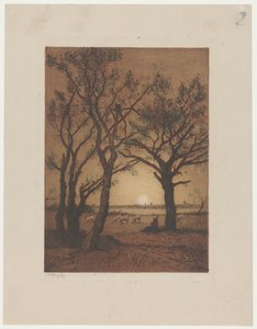Krajina s ovcemi při západu slunce Večerní krajina s ovcemi v Drenthe od Alphonse Stengelin (signed by artist)