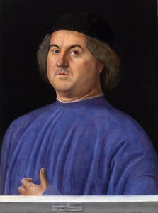 ""Portrét muže"" Buržoas oblečený v modré tunice - Obraz Alvise Vivariniho (kolem 1446-cca 1505) 1497 Londýn Národní galerie