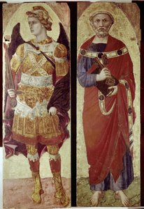 Archanděl Michael a svatý Petr, detail polyptika (tempera na dřevě od Ambrogio Lorenzetti