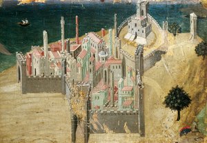 Město u moře, Ambrogio Lorenzetti (1290-cca 1348) Tempera a zlato na dřevě, 22,5x33,5 cm od Ambrogio Lorenzetti