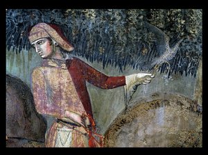 Účinky dobré vlády na venkově, detail sokolníka, 1388-40 od Ambrogio Lorenzetti