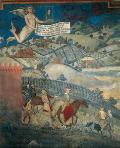 Účinky dobré vlády v zemi, detail z Alegorie a účinky dobré a špatné vlády ve městě a na venkově od Ambrogio Lorenzetti