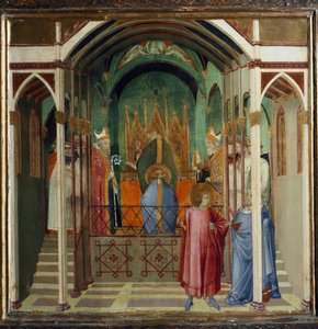 Volba Nicholase biskupem v Myře. Scény ze života svatého Mikuláše (tempera na dřevě od Ambrogio Lorenzetti