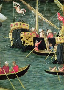 St. Nicholas zachraňuje Miru před hladomorem, detail lodi, cca 1327-32 (tempera na panelu) od Ambrogio Lorenzetti