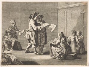 Pět mužů a žen při pohledu na obrázky od Ambrogio Orio