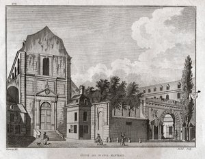 Kostel Blancs Manteaux ve čtvrti Marais v Paříži. cca 1780 (rytina) od Ambroise Louis Garneray