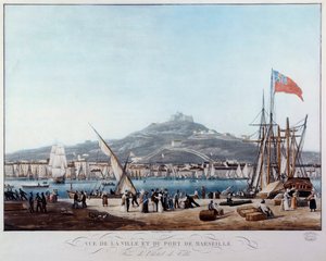 Pohled na přístav Marseille pod restaurátorským akvarelem od Ambroise Louis Garneray (1783-1857) Marseille 19. století, Musee de la Marine od Ambroise Louis Garneray