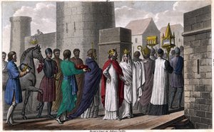 Chilperik po vraždě Sigeberta vstoupil do Paříže v průvodu, aby nevypadal, že porušuje přísahu, kterou složil, že tam přijde pouze se souhlasem svých bratrů. Brunehaut (nebo Brunehilde), který tam šel se svým synem Childebertem od Ambroise Tardieu