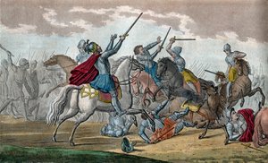 Chlodvík I. (466-511), král Franků, dynastie Merovejců - Během bitvy u Tolbiacu proti Alamanům se zavázal konvertovat ke katolicismu, pokud mu Bůh dá vítězství - Remíza a hrob Ambroise Tardieu v roce 1825