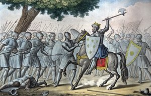 Ludvík VI., známý jako „Gros“ (1081 - 1137), se v bitvě u Brenneville pokusil roku 1119 zbavit Normandii krále Jindřicha I. - Navrhl a vyryl Ambroise Tardieu v roce 1825. od Ambroise Tardieu