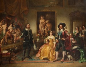 Rubens představuje svůj obraz Mír a válka Karlu I., 1858–71 od Ambrosini Jerôme