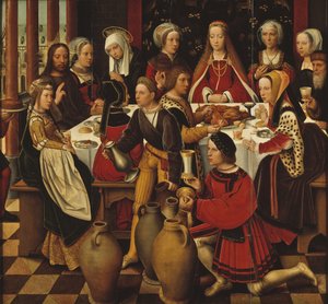 Les noces de Cana - Svatební hostina v Káně, Benson, Ambrosius (1495-1550). Olej na dřevě. Rozměr: 99 x 105 cm. Národní muzeum Stockholm