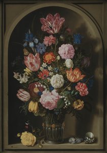 Kytice květin v kamenném výklenku od Ambrosius the Elder Bosschaert