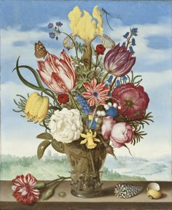 Kytice květin na římse od Ambrosius the Elder Bosschaert