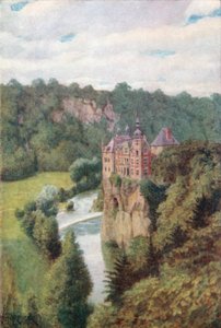 Chateau de Walzin v údolí Lesse (barevná litografie) od Amedee (after) Forestier