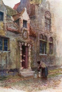 Maison du Pelican (Almshouse), Bruggy (barevná litografie) od Amedee (after) Forestier