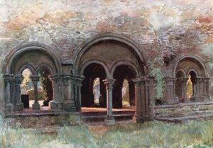 Zřícenina kláštera svatého Bavona v Gentu (barevná litografie) od Amedee (after) Forestier
