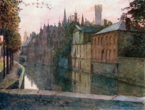 Pohled na Palais du Franc, Bruggy (barevná litografie) od Amedee (after) Forestier