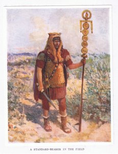 Vlajkonoš v poli, ilustrace z The Roman Soldier, 1928 od Amedee Forestier