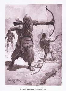 Asijští lučištníci a střelci z praku, ilustrace z knihyŘímský voják, 1928