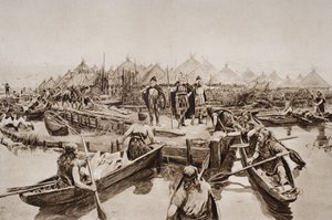 Anglie před dvěma tisíci lety, ilustrace z knihy H. G. Wellse "Nástin dějin", I. díl, vydané v roce 1920.