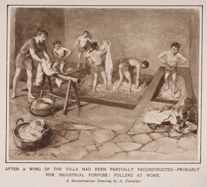 Fullers v práci, z článku nazvaného „The Country Life of the Romans in England“ v Illustrated London News od Amedee Forestier