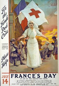 Fundraisingová výzva na pomoc francouzskému Červenému kříži na Den Francie, 14. července, pub. Londýn, kolem roku 1915 od Amedee Forestier