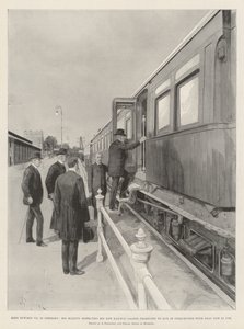 Německý král Edward VII., Jeho Veličenstvo kontroluje svůj nový železniční sedan, který by měl podle předpokladů jezdit ve spojení s tím, který se nyní používá