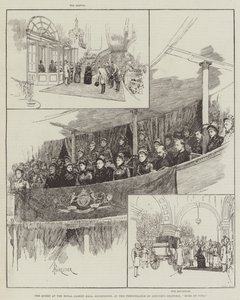 Královna v Royal Albert Hall, Kensington, při představení Gounodova oratoria, Mors et Vita