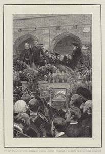 Zesnulý pan C. H. Spurgeon, pohřeb na hřbitově v Norwoodu, biskup z Rochesteru pronesl benedikci. od Amedee Forestier