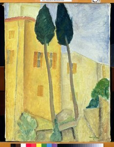 Cypřiše a dům, 1919 od Amedeo Modigliani