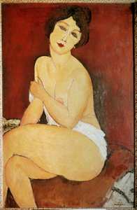 Obraz nahá žena vsedě od Amedea Modiglianiho (1884-1920) 1917 Sun. 1x0,65 m Kolekce privee - Velký sedící akt. Obraz Amedea Modiglianiho (1884-1920)