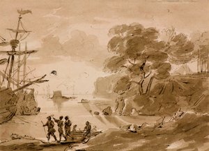 Bez názvu [coast scene], cca 1803 (pero a mytí) od Amelia Long