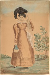 Žena s opeřeným kloboukem od American 19th Century