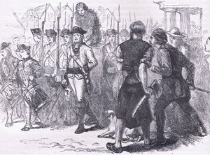 Venkovský dehtovaný a opeřený, ilustrace z Cassells History of the United States, vydané Cassell, Petter & Galpin, kolem roku 1900 (litho)