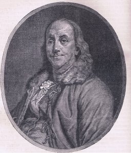 Benjamin Franklin, ilustrace z Cassells History of the United States vydané Cassell, Petter & Galpin, kolem roku 1900 (litho)