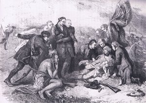 Death of Wolfe, ilustrace z Cassells History of the United States vydané Cassell, Petter & Galpin, kolem roku 1900 (litho)