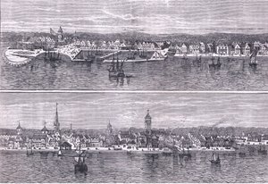 New York v polovině devatenáctého století, ilustrace z Cassells History of the United States vydané Cassell, Petter & Galpin, kolem roku 1900 (litho)