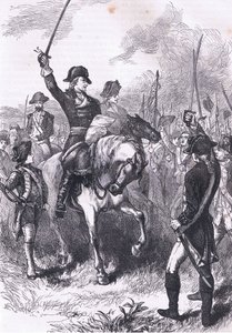 Deklarace nezávislosti čtená armádě, ilustrace z Cassells History of the United States publikovaná Cassell, Petter & Galpin, kolem roku 1900 (litho) od American English school